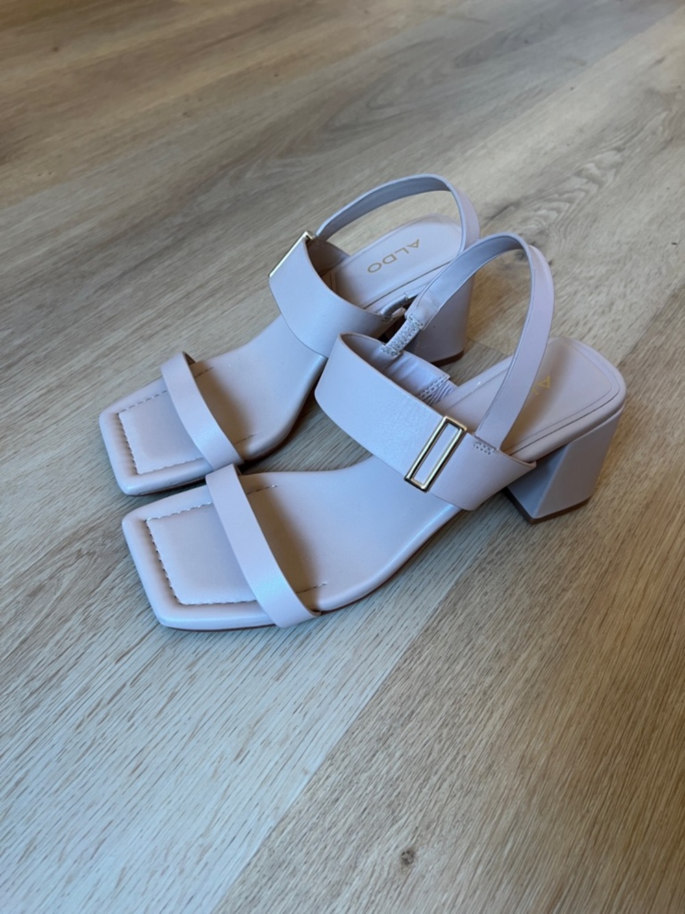 Aldo Lavender Block Heel Slingback Sandals with Gold Accent